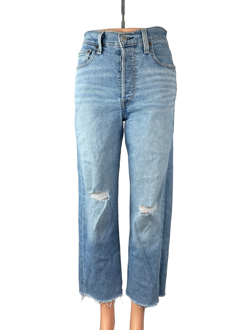 Levi's Womens Light Blue Distressed Raw Frayed Hem Straight Denim Jeans Pants 25
